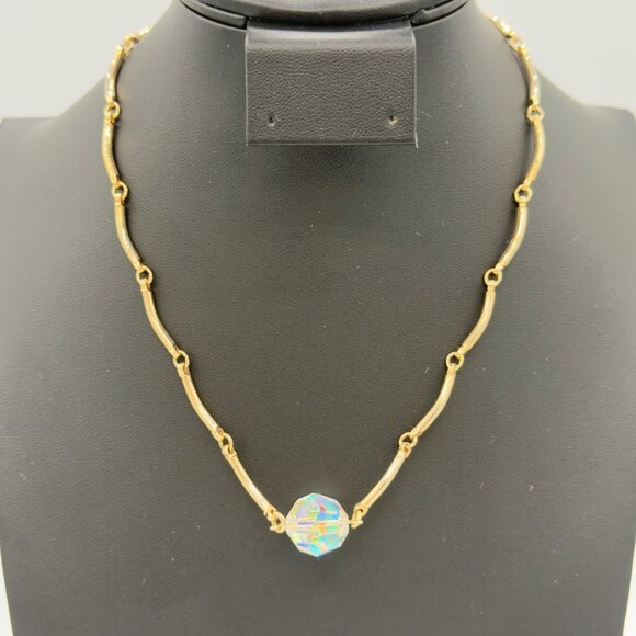 Vintage Sarah Coventry Gold-Tone Necklace Aurora Borealis Crystal Bead Accent - Picture 2 of 12